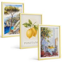 BILDER SET 3er Set - 40x60 cm Goldrahmen - Ansichten von Positano mit Zitronen - Goldfarben, Kunststoff (40/60cm) - TULUP