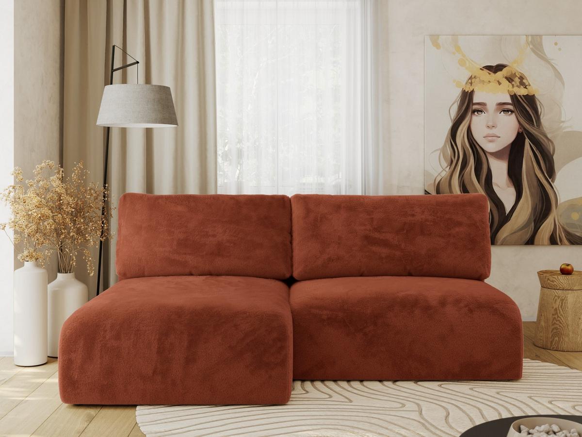 ECKSCHLAFSOFA VIVO L Orange Plüsch - links - Schwarz/Orange, Kunststoff/Textil (223/150cm) - MKS