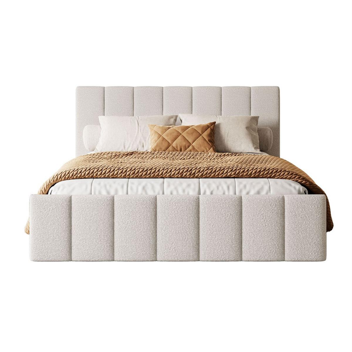 POLSTERBETT ELISE 90x200 cm Ascot Pearl, Kopfteil 95 cm, 17 Holzlatten - Creme, Textil (90/200cm) - Lookway