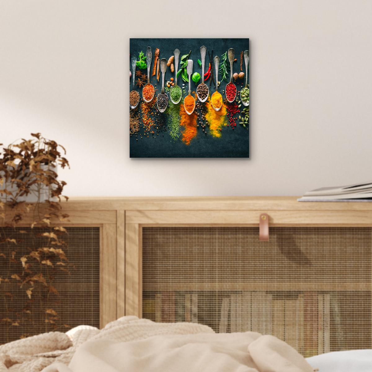 METALLBILD Kräuter - Gewürze - Löffel 20x20 cm - Currygelb, Metall (20/20cm) - MuchoWow