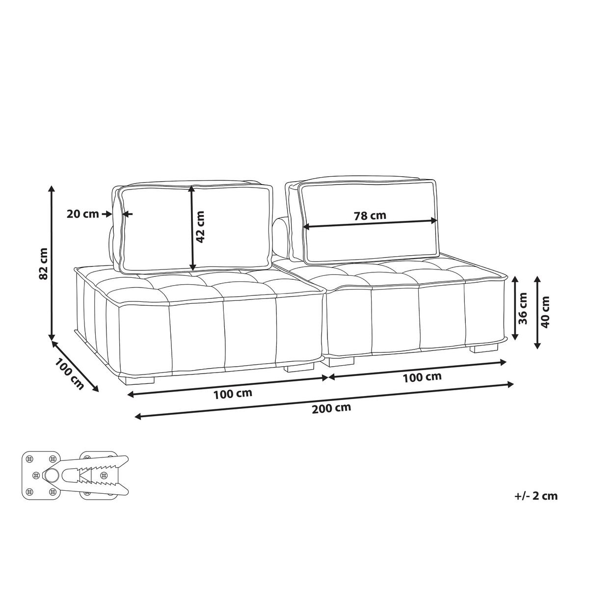MODULSOFA 2-Sitzer Stoff Cremeweiß Tibro - Creme, Textil (200/82/100cm) - Beliani
