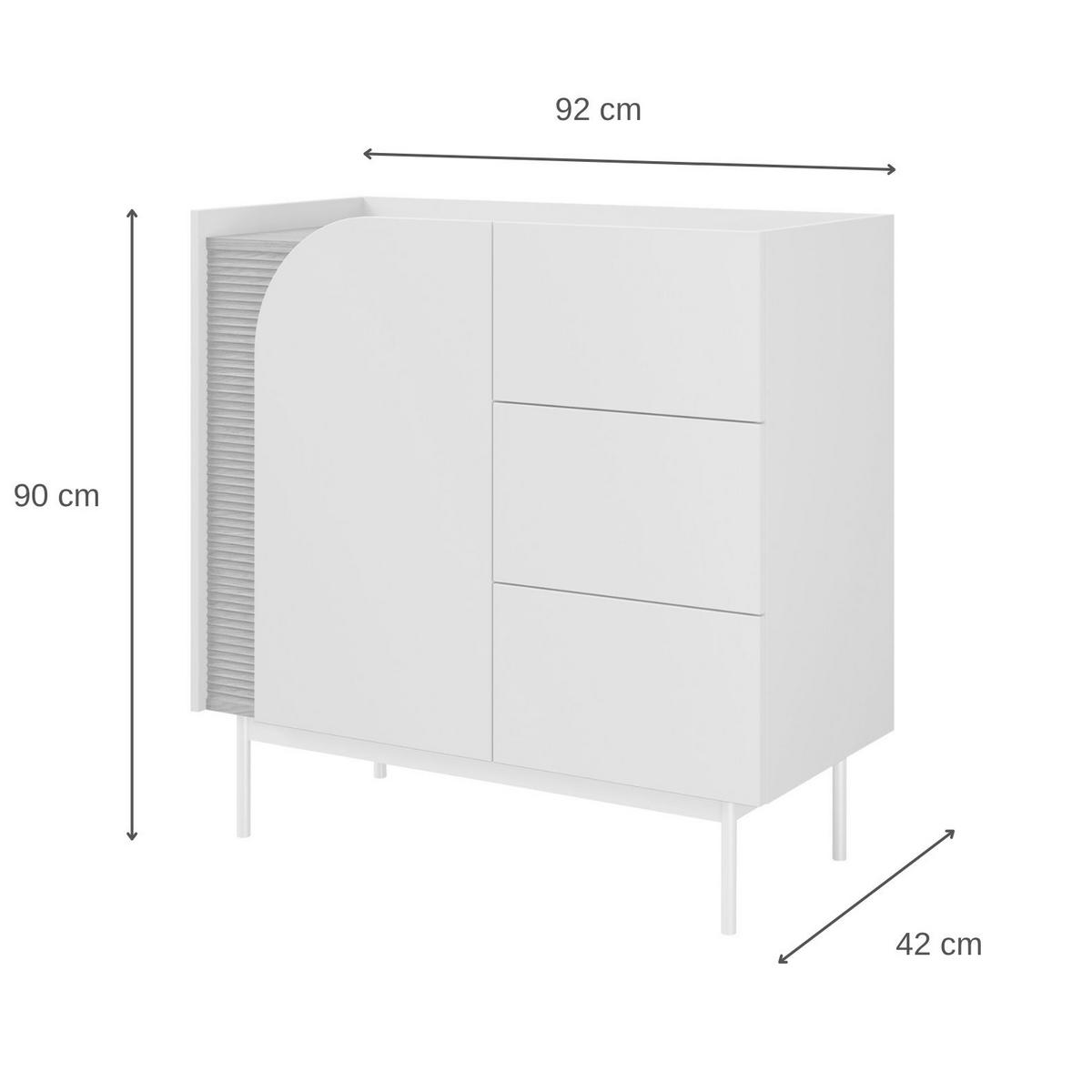 KOMMODE Camel mit 1 Tür und 3 Schubladen, geriffeltem Detail, 90 cm, Frühlingseiche + Macadamia - Eichefarben/Beige, Holzwerkstoff/Metall (92/90/42cm) - Beautysofa