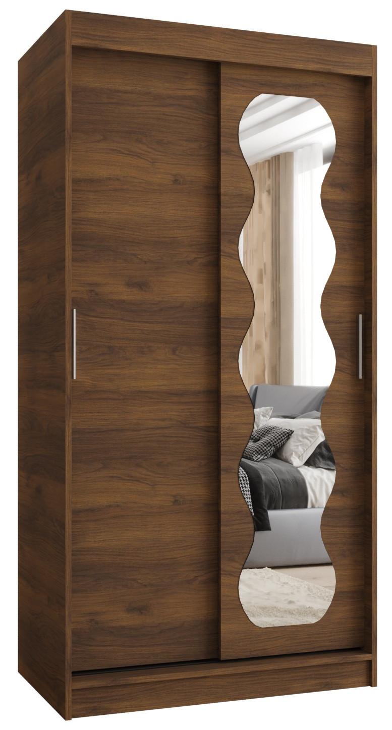SCHIEBETÜRENSCHRANK mit Spiegel SPOTI 200/100/62 2-türig - Silberfarben/Walnussfarben, Holz (100/200/62cm) - MÖBEL KRYSPOL
