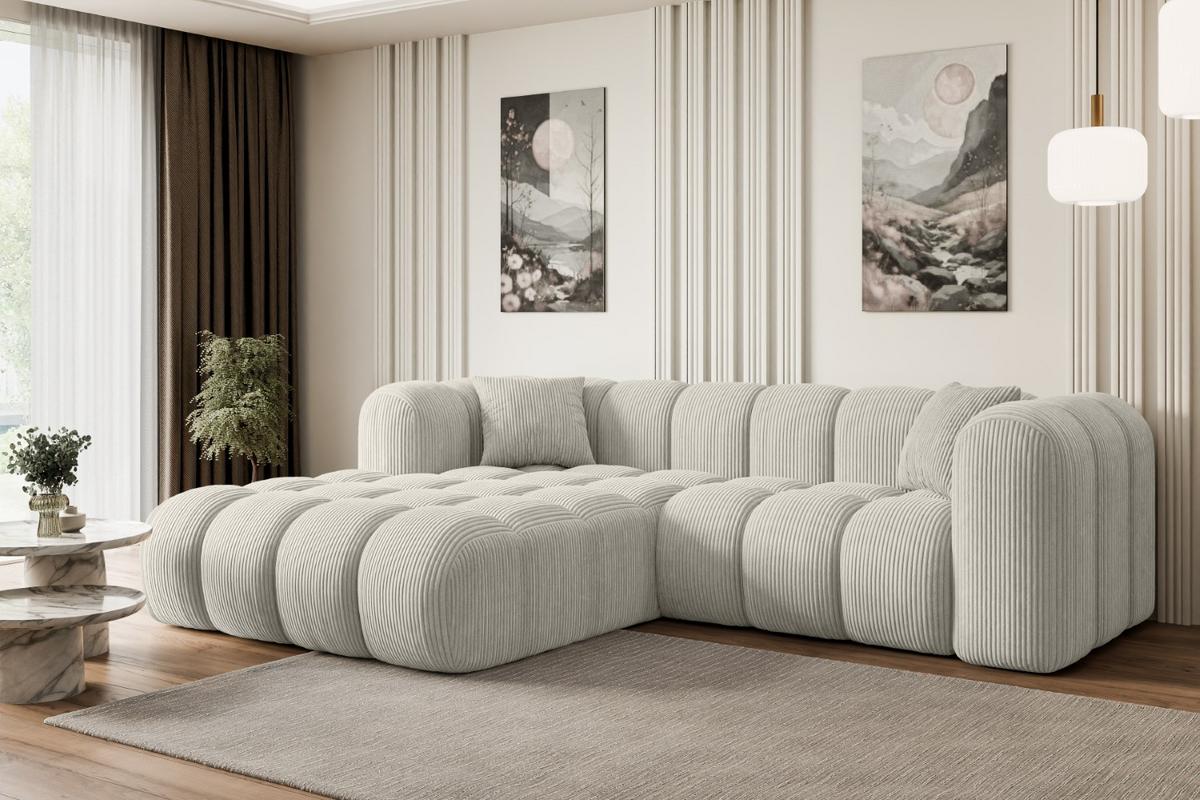 ECKSOFA Ottomane Links OLEA-L1 - 231x173x74 cm Creme - Hellgrau/Creme, Holzwerkstoff/Kunststoff (190/242cm) - ALTDECOR
