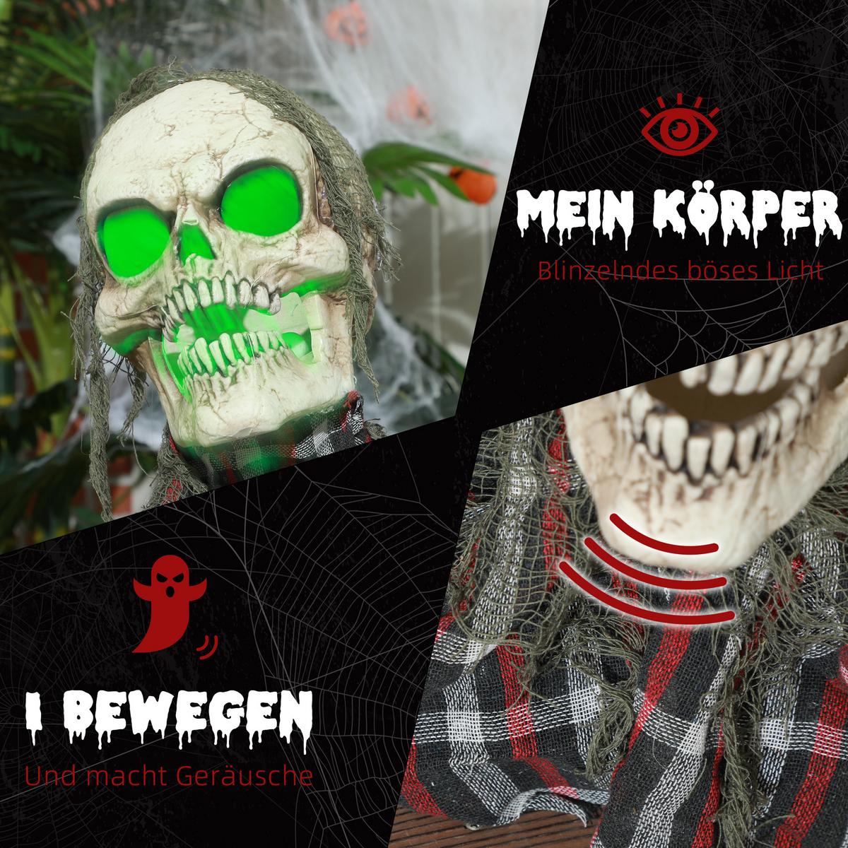 70CM Halloween Dekoration Skelett Halbkörper Figur mit LED-Lichter Soundfunktion - Dunkelgrau, Kunststoff (16/70/40cm) - HOMCOM