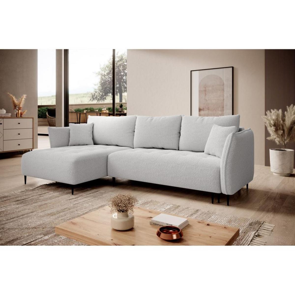 ECKSCHLAFSOFA Bari links hellgrau - Hellgrau/Schwarz, Textil (276/158cm) - Beautysofa