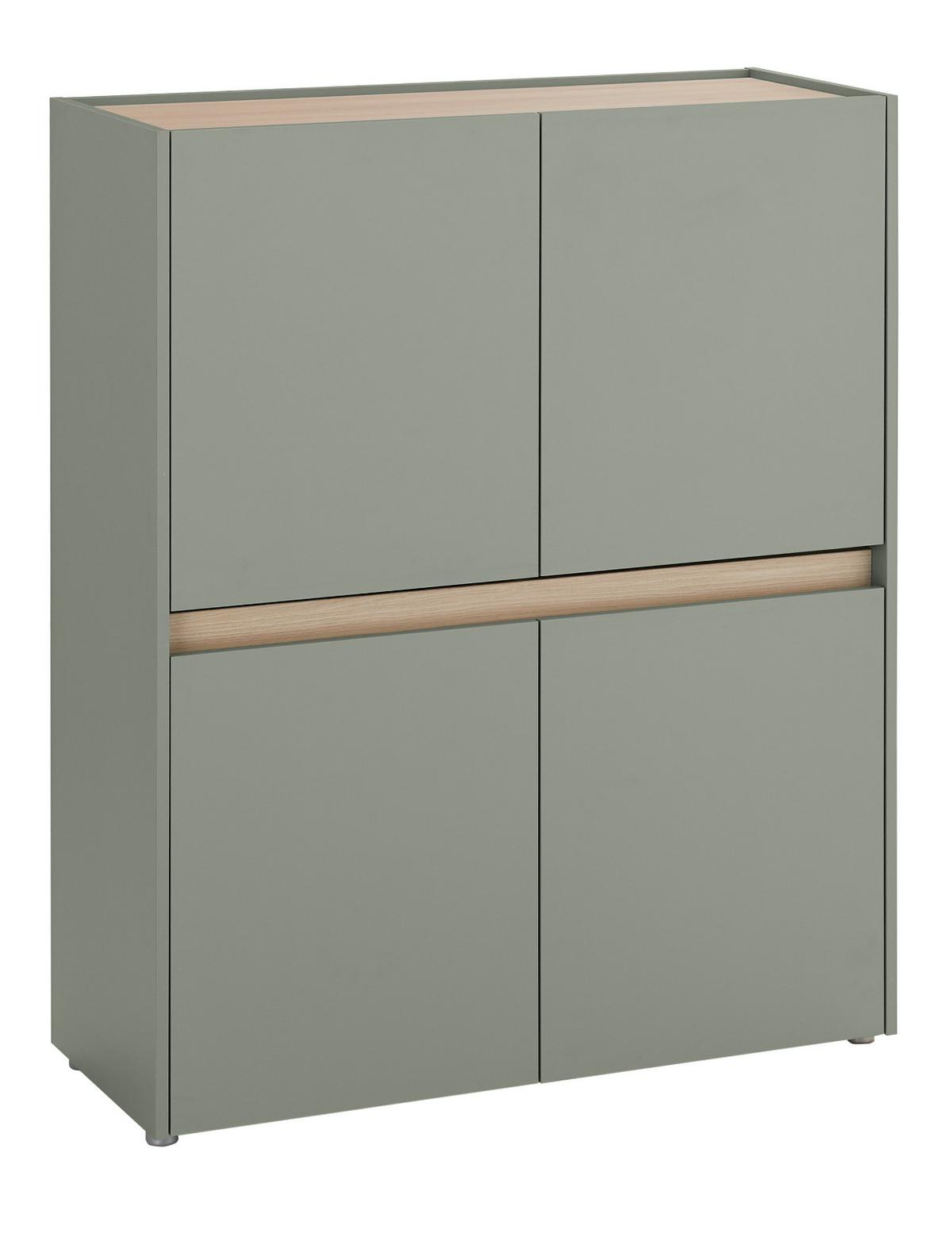 HIGHBOARD in Salbei Grün mit Eiche, 4-türige Kommode mit 8 Fächern, 100 x 120 cm - Salbeigrün/Eichefarben, Holz/Holzwerkstoff (100/120/40cm) - Furn.Design