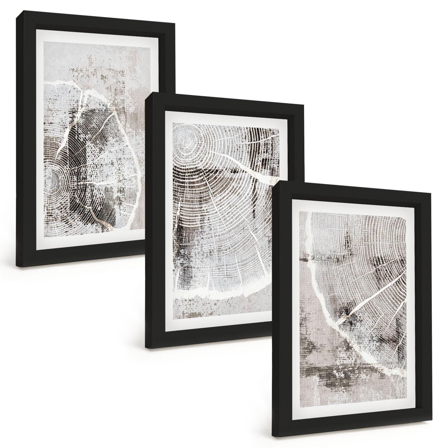 BILDER SET 3er Set - 20x30 cm Schwarzer Rahmen - Graue Holzmaserungsmuster - Schwarz, Kunststoff (20/30cm) - TULUP
