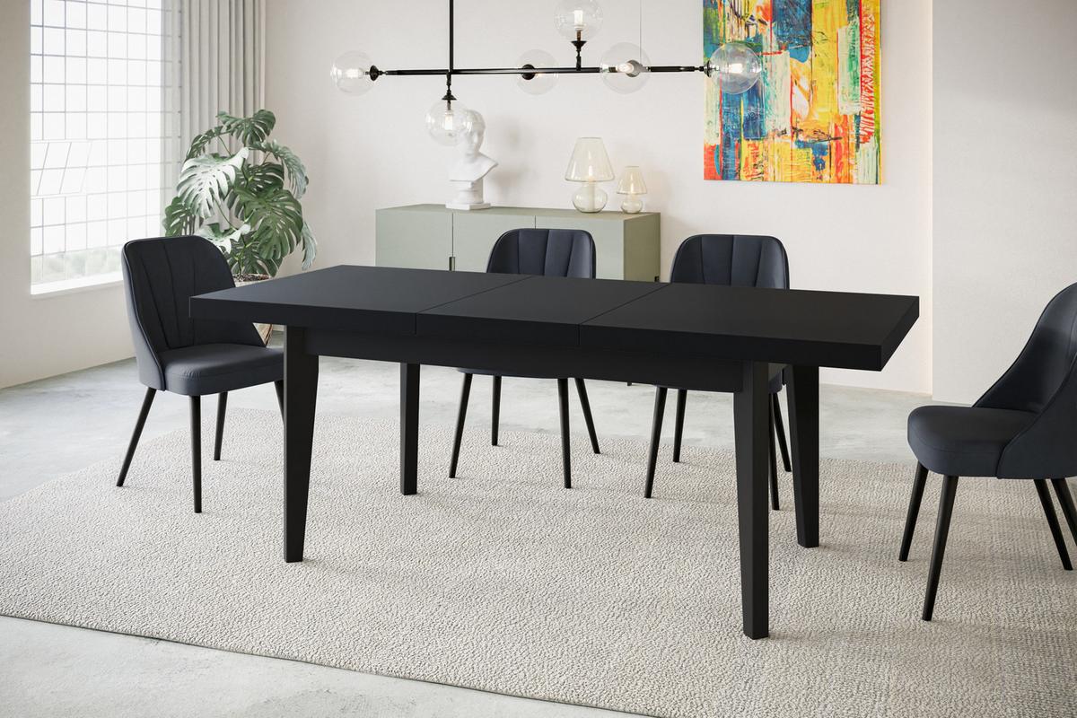 RECHTECKIGER Esszimmertisch SKANDI, ausziehbarer Tisch, Größe: 120-160X80X78 cm, Wohnzimmertisch Farbe: Schwarz, mit Holzbeinen in Farbe Schwarz - Schwarz, Holzwerkstoff (120/80/78cm) - Alpi-Möbel