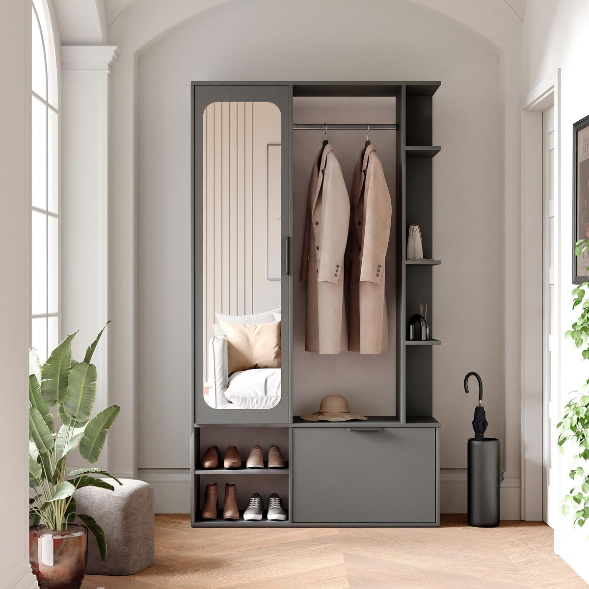 GARDEROBE mit Spiegel ELIOR - Grau, Holz (100/189.4/33cm) - Idohome