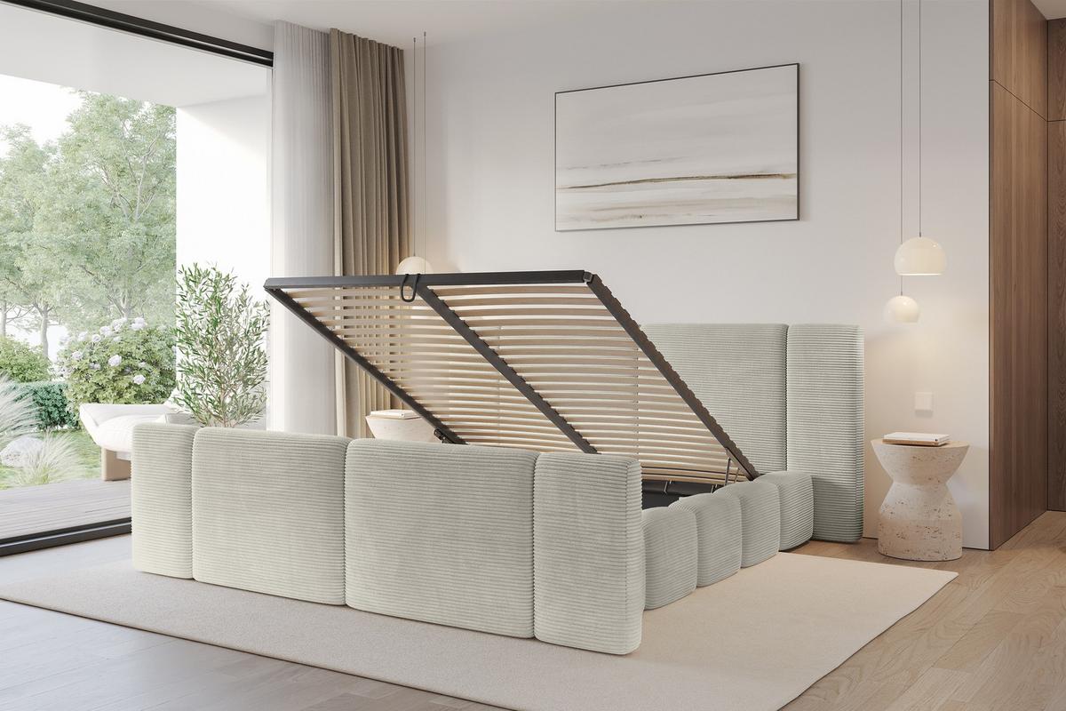 POLSTERBETT mit Bettkasten, Fußteil und Lattenrost, Bett mit Matratze H3/H4 - NILO-Z 120x200 Creme - Cappuccino, Holzwerkstoff/Textil (120/200cm) - ALTDECOR
