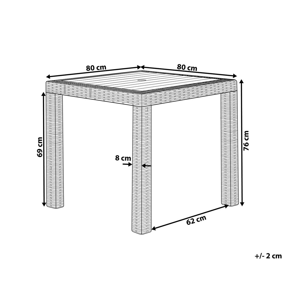 GARTENTISCH Rattanoptik hellgrau 80/80 cm Fossano - Hellgrau, Kunststoff (80/80/76cm) - Beliani