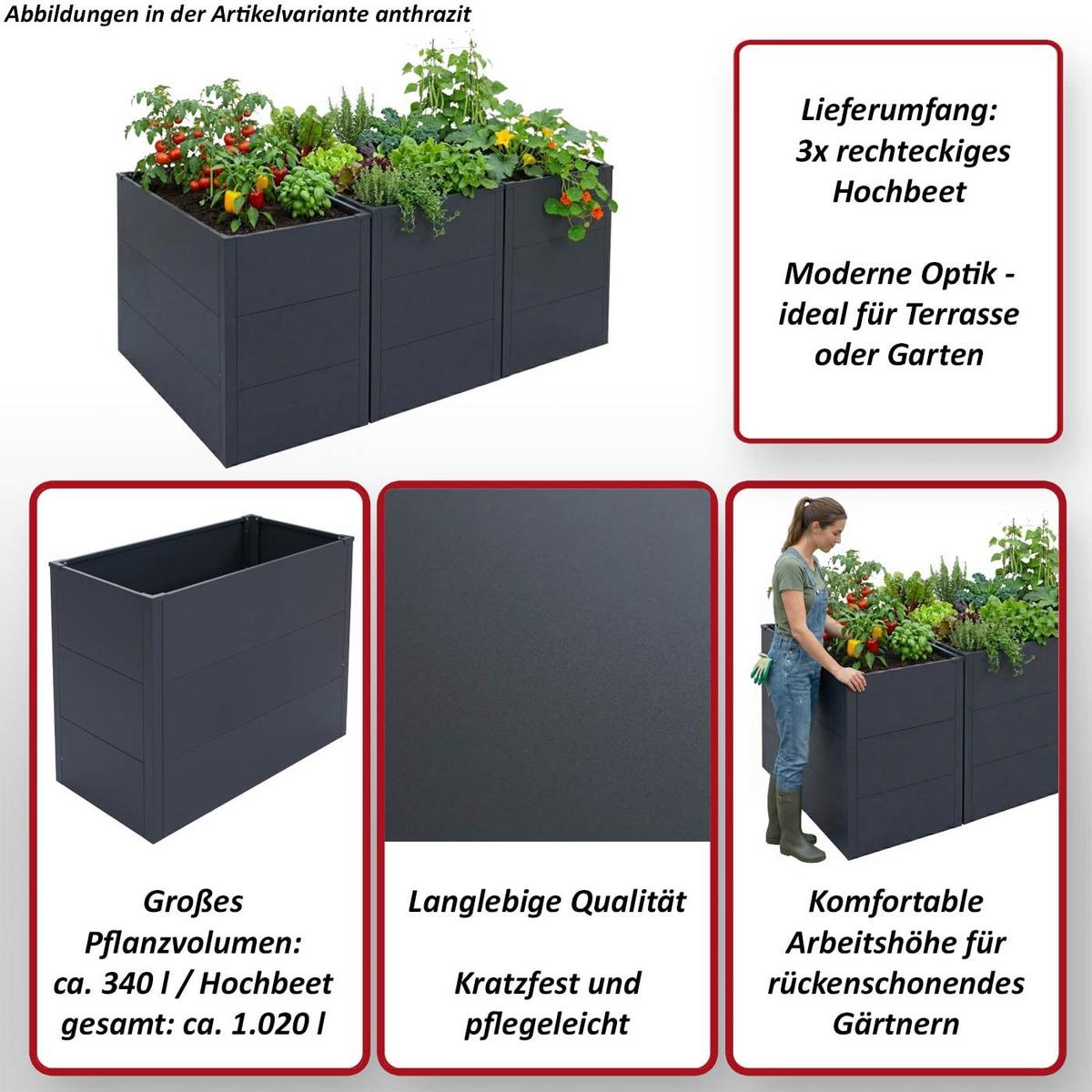 HOCHBEET 3ER-SET Grün 3er-Set-Set - Grün, Metall (150/77/100cm) - MCW