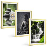 BILDER SET 3er Set - 40x60 cm Goldrahmen - Entspannende Zen-Wassermalerei - Goldfarben, Kunststoff (40/60cm) - TULUP