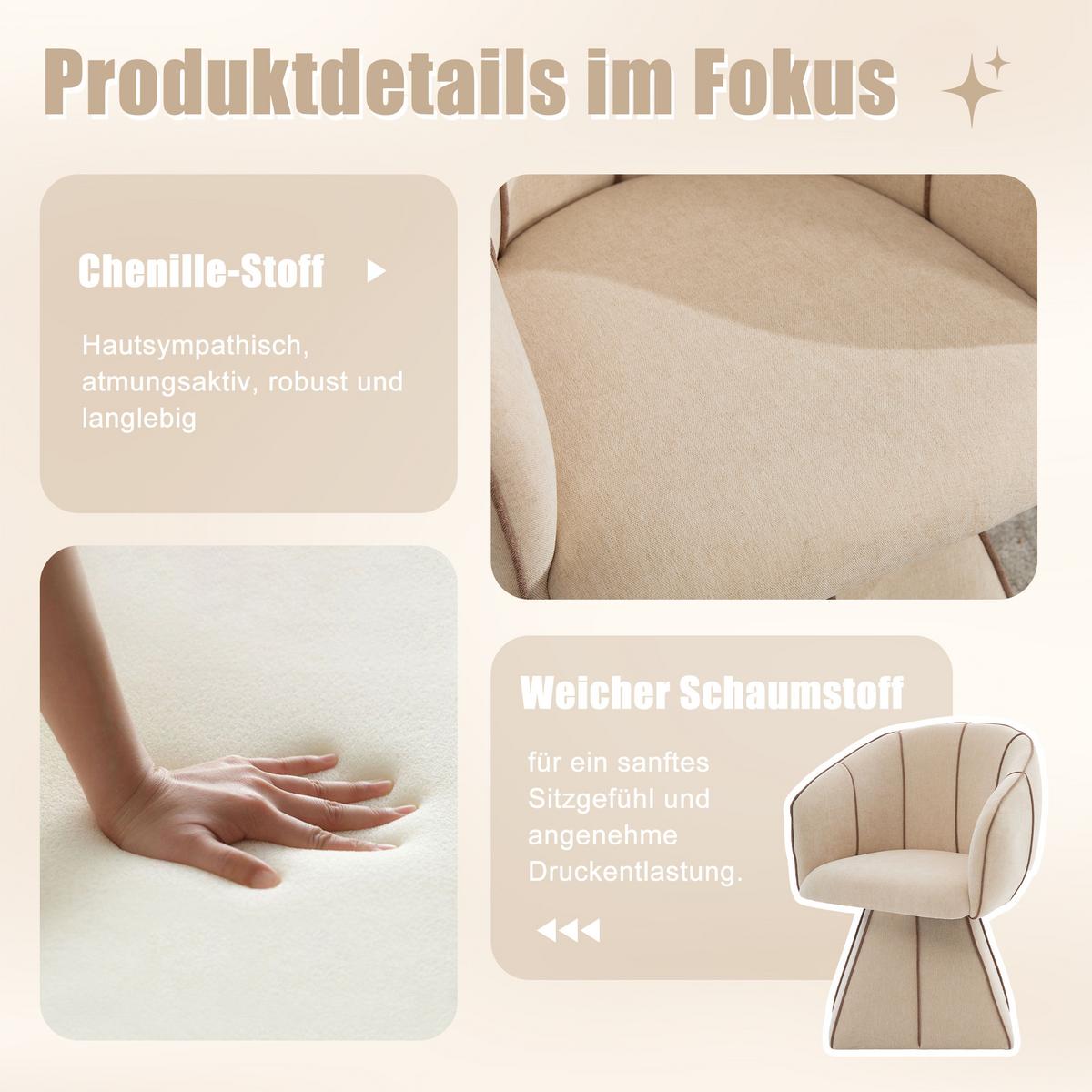DREHSTUHL 360° Chenille Ergonomischer Sessel Wohnzimmer & Schlafzimmer - Sahara, Textil (56/74.5/54cm) - Urban Meuble