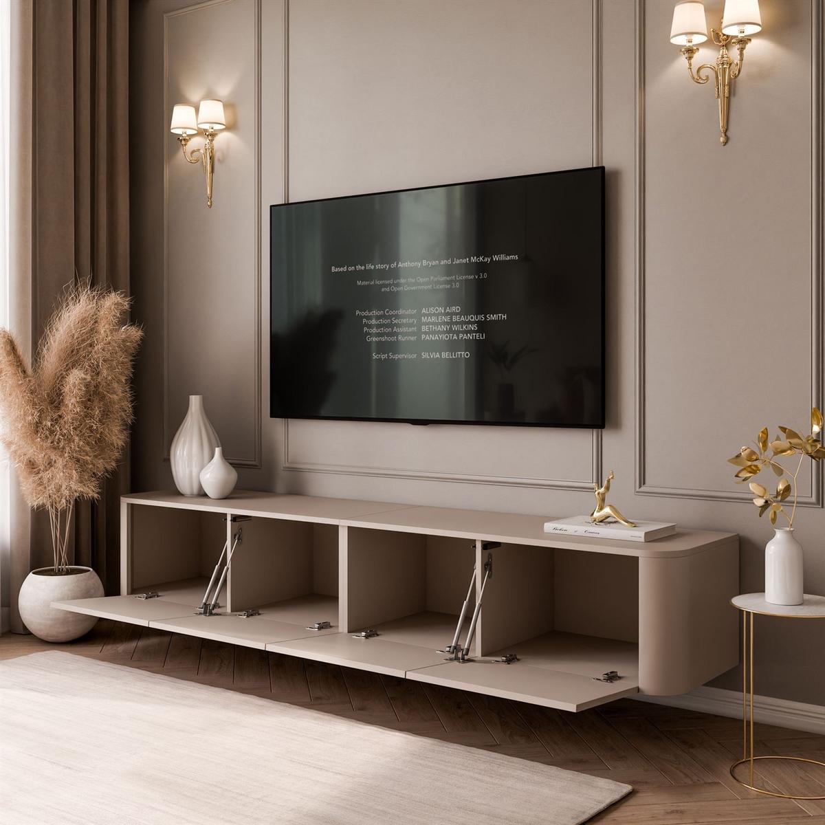 TV-HÄNGESCHRANK CELESTE mit LED-Beleuchtung, Push-to-open System - Kaschmir, Holzwerkstoff (200/33.5/40cm) - Lookway