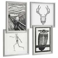 BILDER SET 4er Set - 50x50 cm & 40x60 cm Silberner Rahmen - Inspiration Schrei Schädel Eule - Silberfarben, Kunststoff (50/50cm) - TULUP