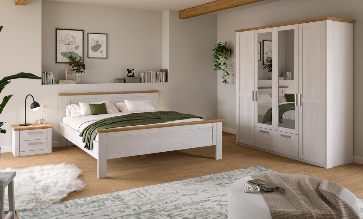BETT weiß Lärche, Eiche Artisan Landhaus, Doppelbett Liegefläche 180 x 200 cm - Eichefarben/Weiß, Holzwerkstoff/Metall (180/200cm) - Inn.Furn