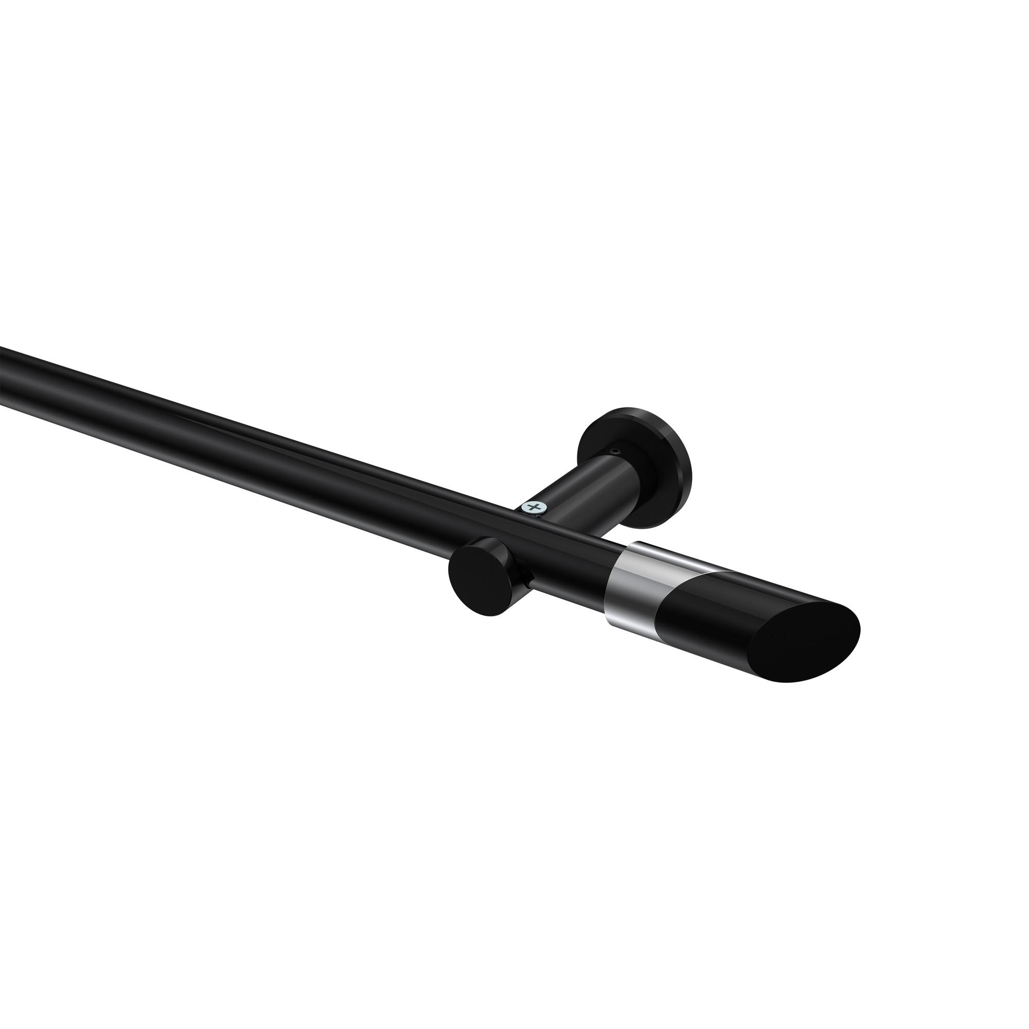 GARDINENSTANGE Platon Verano 400 cm (geteilt in 2 x 200 cm), 1-läufig (ohne Ringe), 20 mm Ø Schwarz - Chromfarben/Schwarz, Metall (400cm) - INTERDECO