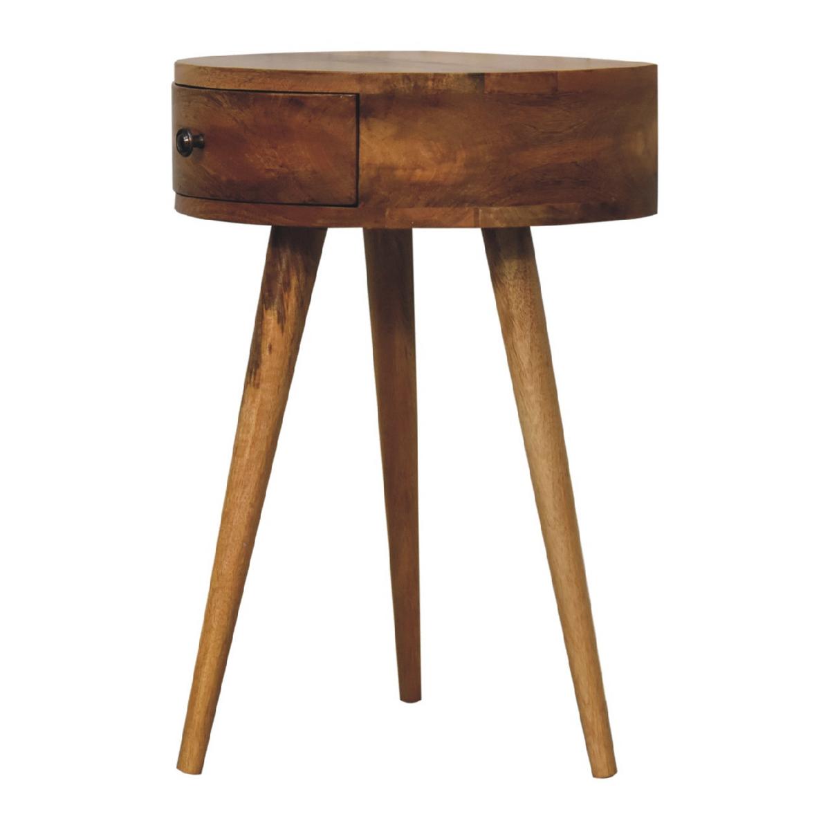 MINI NACHTTISCH rund, Eichenholzoptik, 1 Schublade, Nordische Beine, Beige - Beige/Messingfarben, Holz/Metall (40/52/32cm) - Artisan Furniture