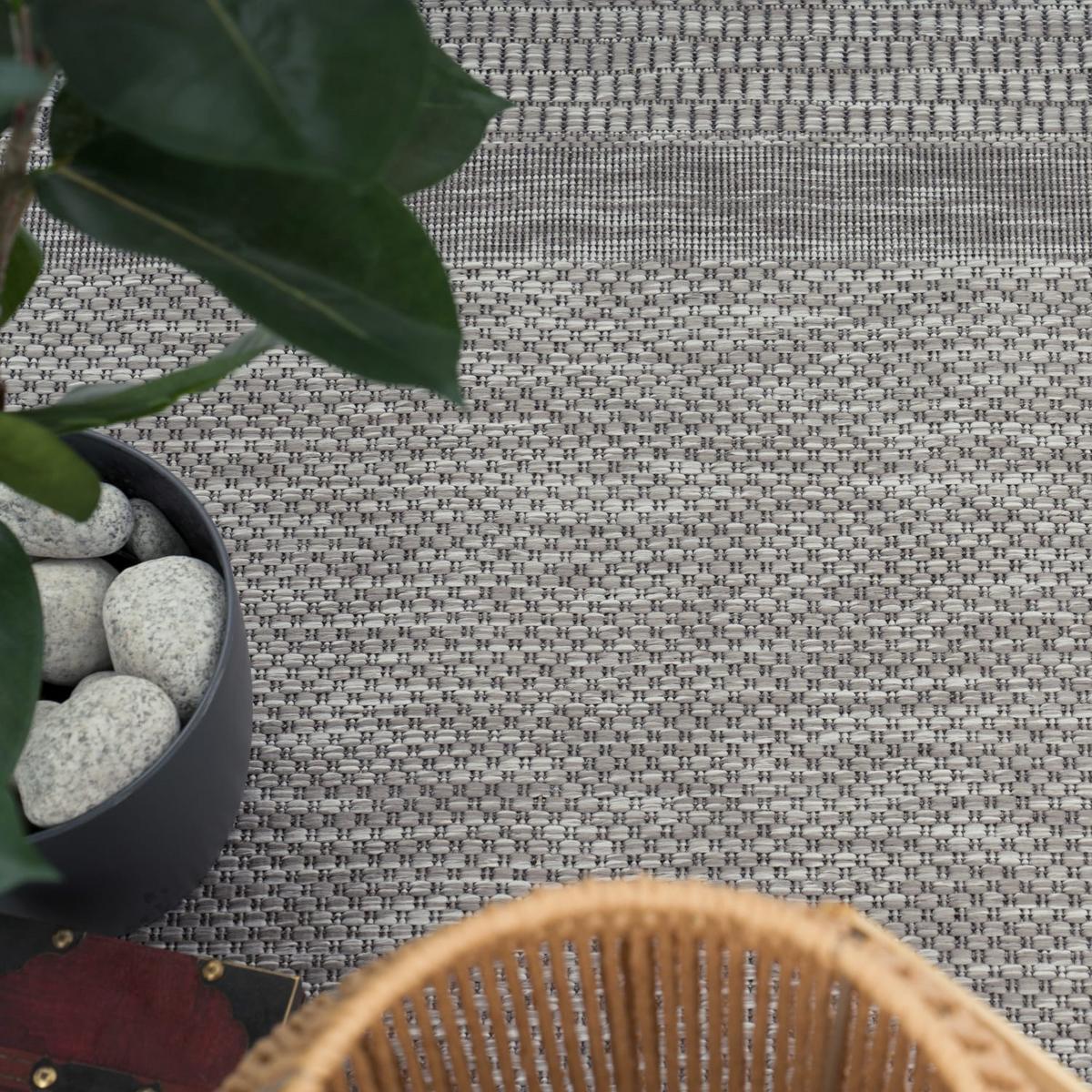 OUTDOORTEPPICH, mit Bordüre, aus Polypropylen, Grau, 80 x 150 cm - Grau, Textil (150/80cm) - KADIMA DESIGN