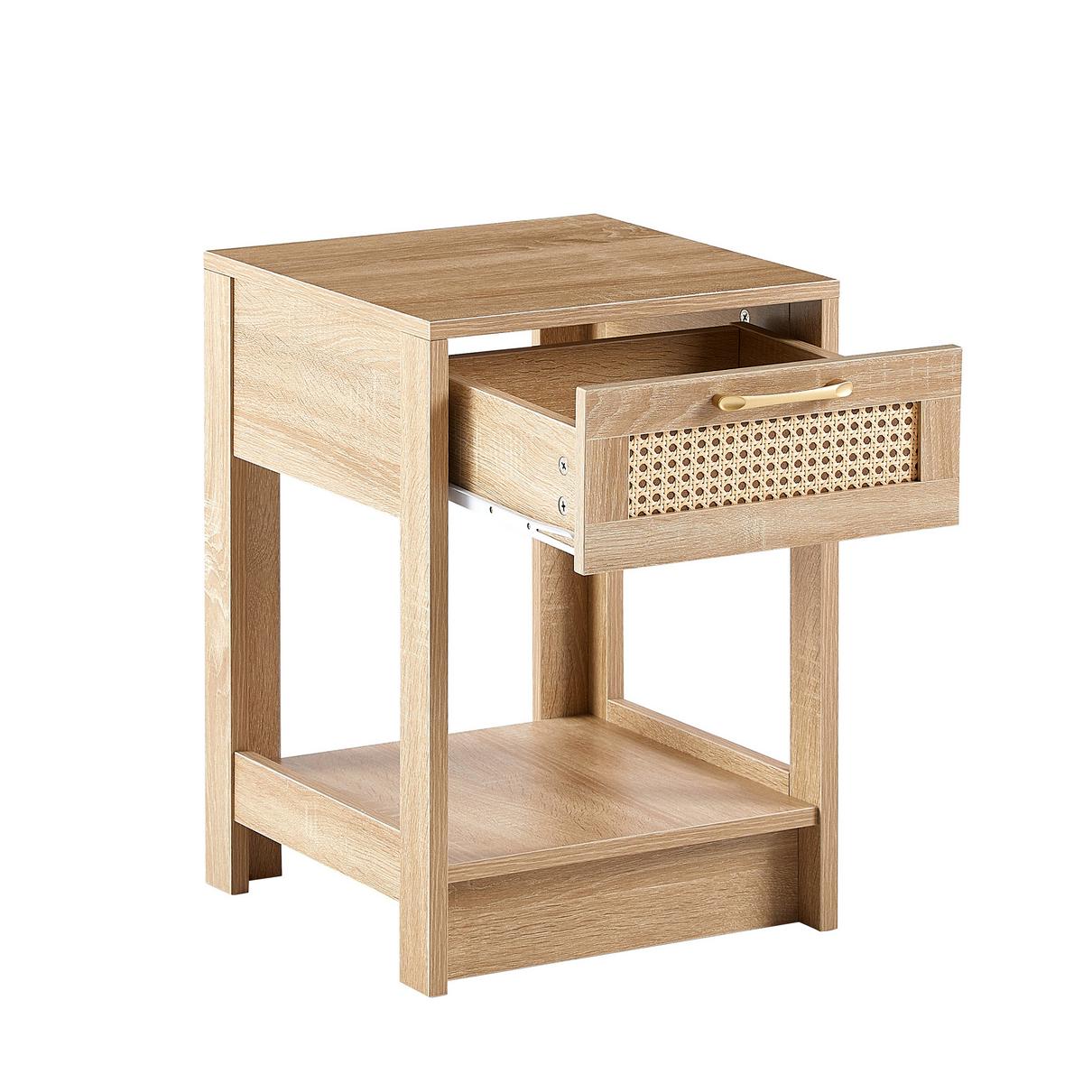 NACHTTISCH mdf rattan naturholzoptik mit schublade - Naturfarben, Holzwerkstoff (40/55/40cm) - Urban Meuble