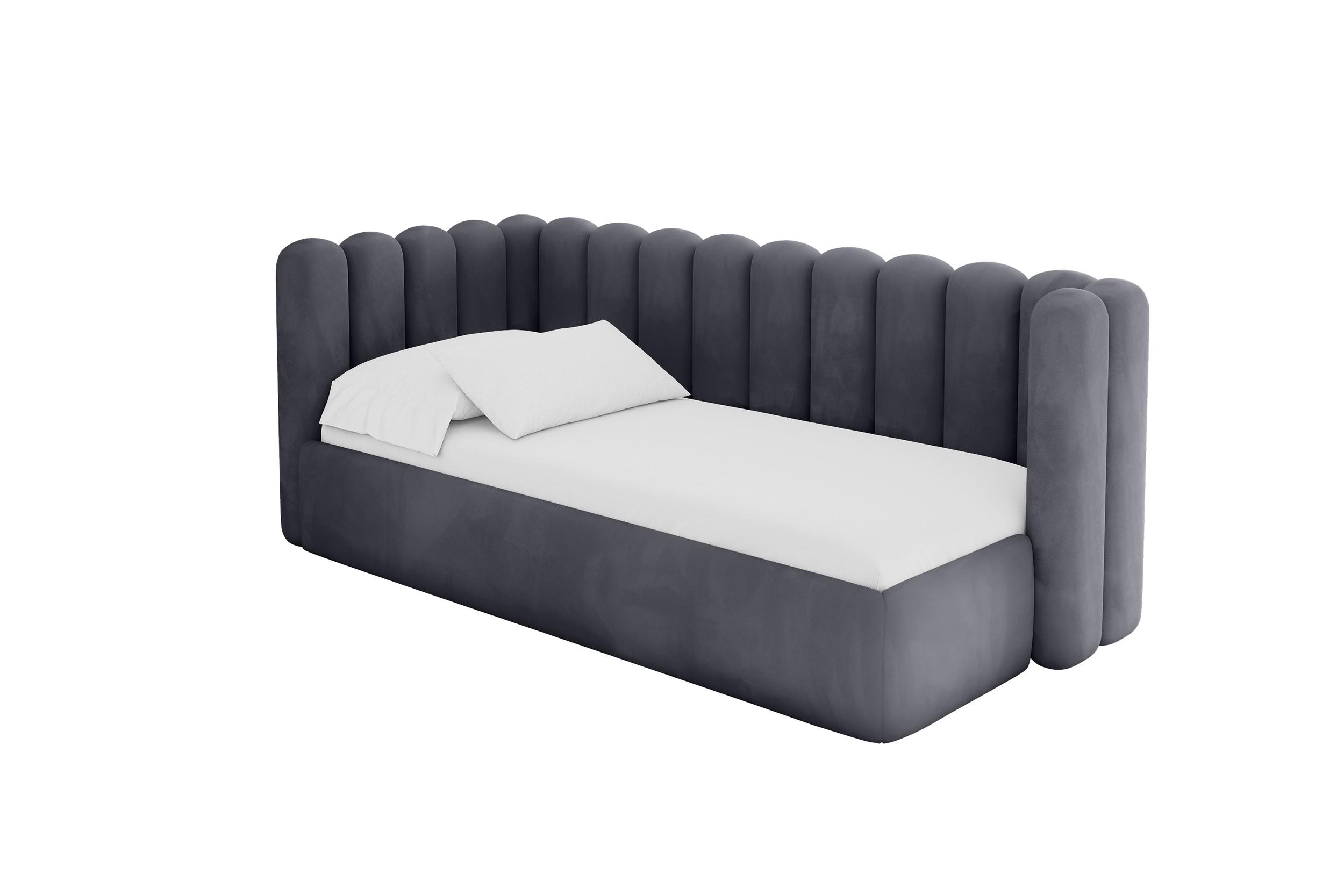 EINZELLBETT Jugendbett mit Bettkasten und Matratze H3/H4, Rechts - HUGY 90x200 Dunkelgrau - Dunkelgrau, Holzwerkstoff/Textil (90/200cm) - ALTDECOR