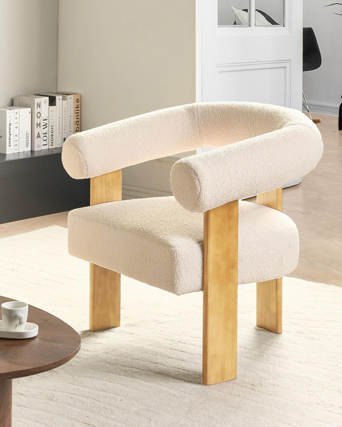 SESSEL Bouclé Cremeweiß/Hellbraun Ilbro - Weiß, Textil (77/76/68cm) - Beliani