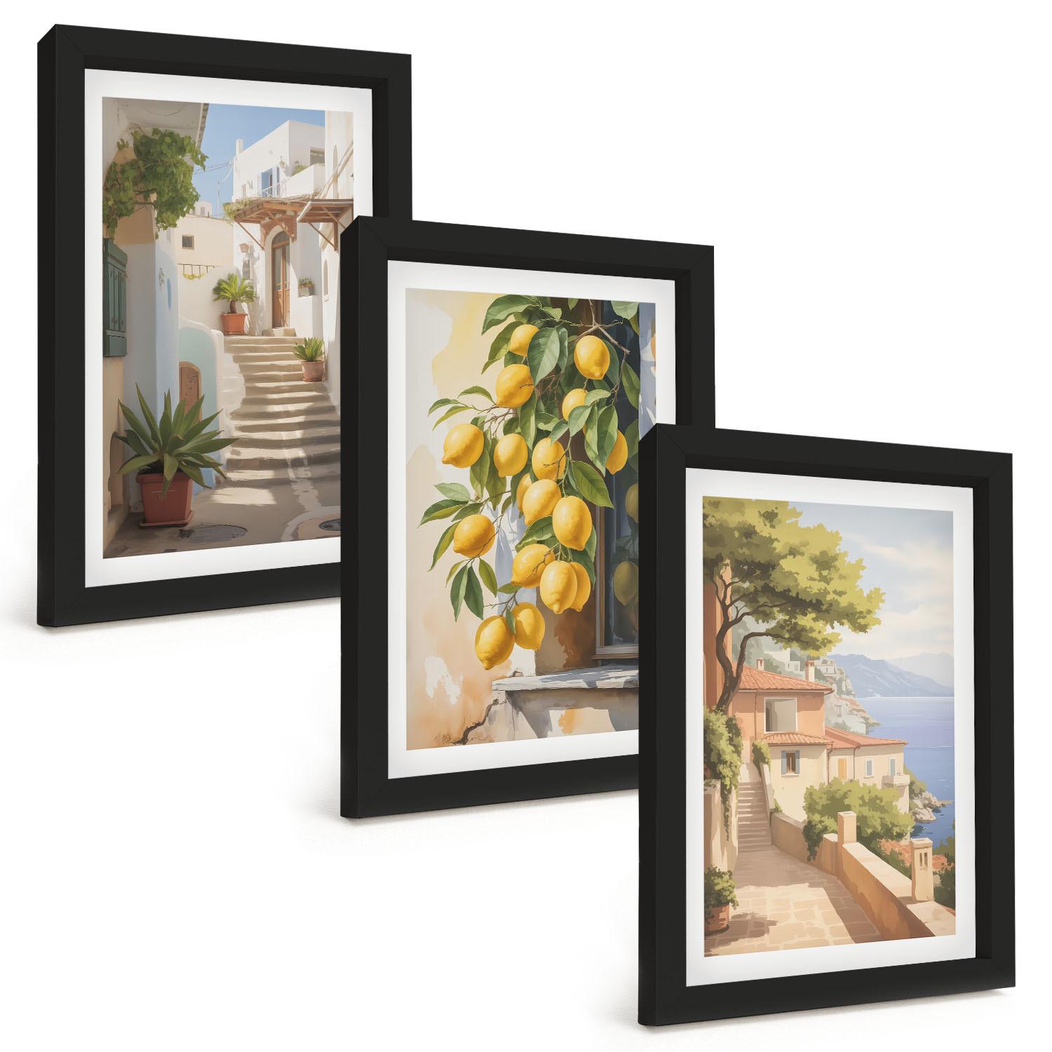 BILDER SET 3er Set - 20x30 cm Schwarzer Rahmen - Lemon Streets Meerblick - Schwarz, Kunststoff (20/30cm) - TULUP
