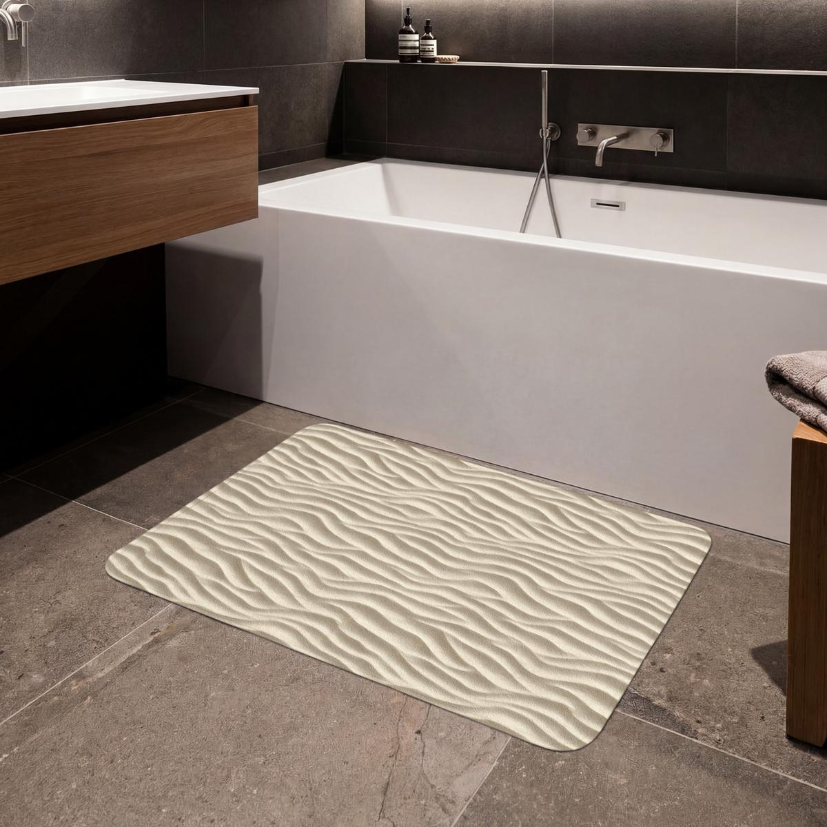 BADEMATTE Sand - Wellen - Beige 90x60 cm - Beige, Textil (90/60cm) - OnlyWow
