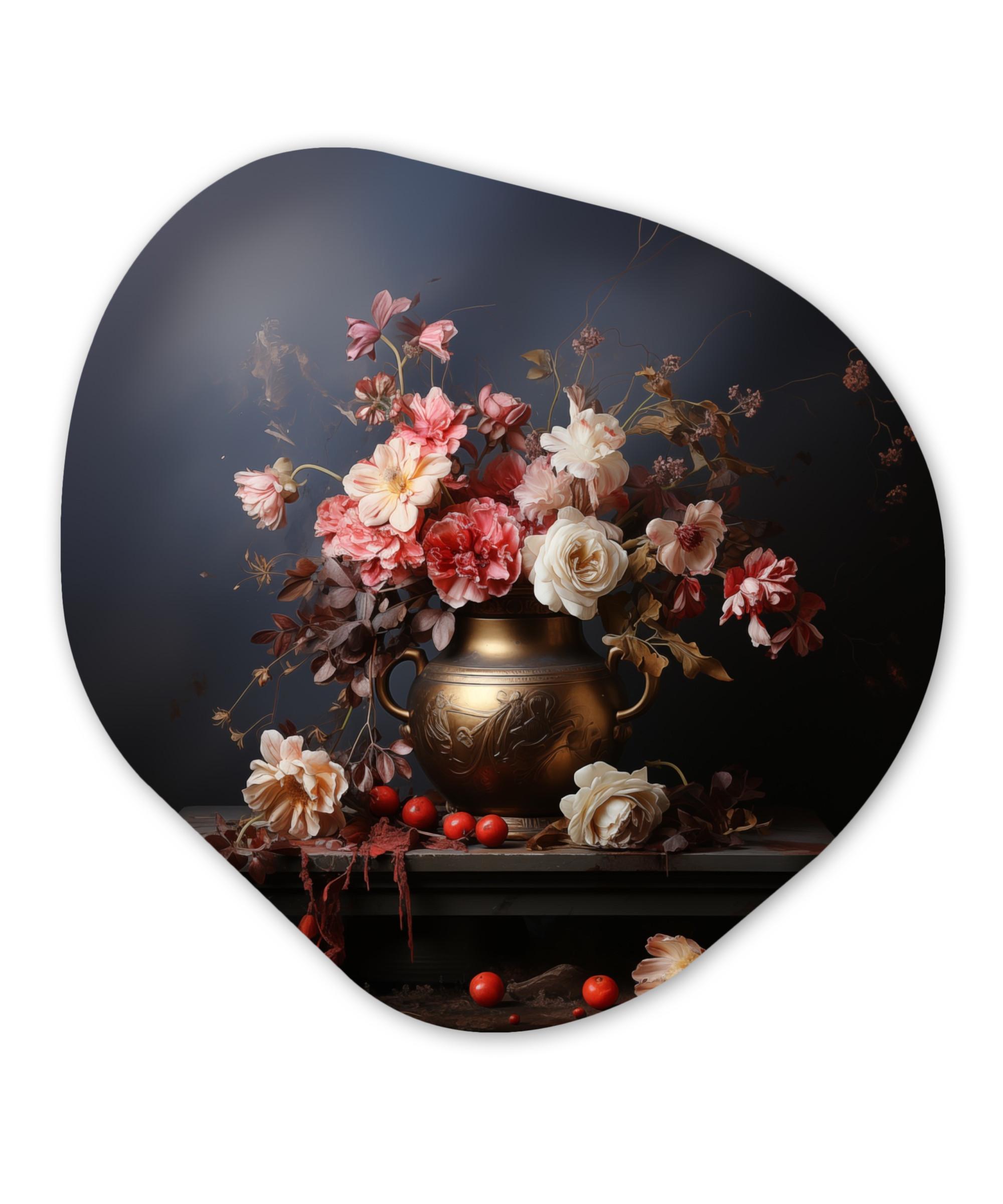 WANDBILD Stilleben - Blumen - Rosen - Blumenstrauß - Vase Wanddeko 40x40 cm - Dunkelbraun, Kunststoff (40/40cm) - MuchoWow