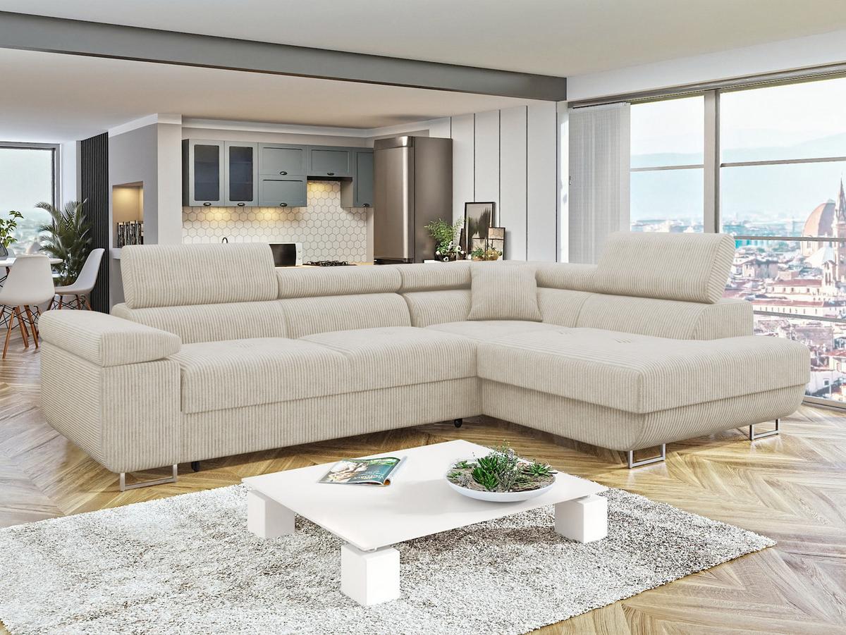 ECKSOFA Torezio Cord, Seite: Rechts - Beige, Holz/Textil (274/203cm) - MIRJAN24
