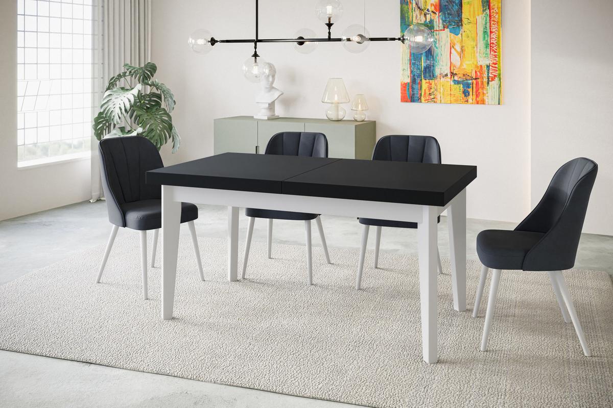 RECHTECKIGER Esszimmertisch SKANDI, ausziehbarer Tisch, Größe: 200-300X100X78 cm, Wohnzimmertisch Farbe: Schwarz, mit Holzbeinen in Farbe Weiß - Schwarz/Weiß, Holzwerkstoff (200/100/78cm) - Alpi-Möbel