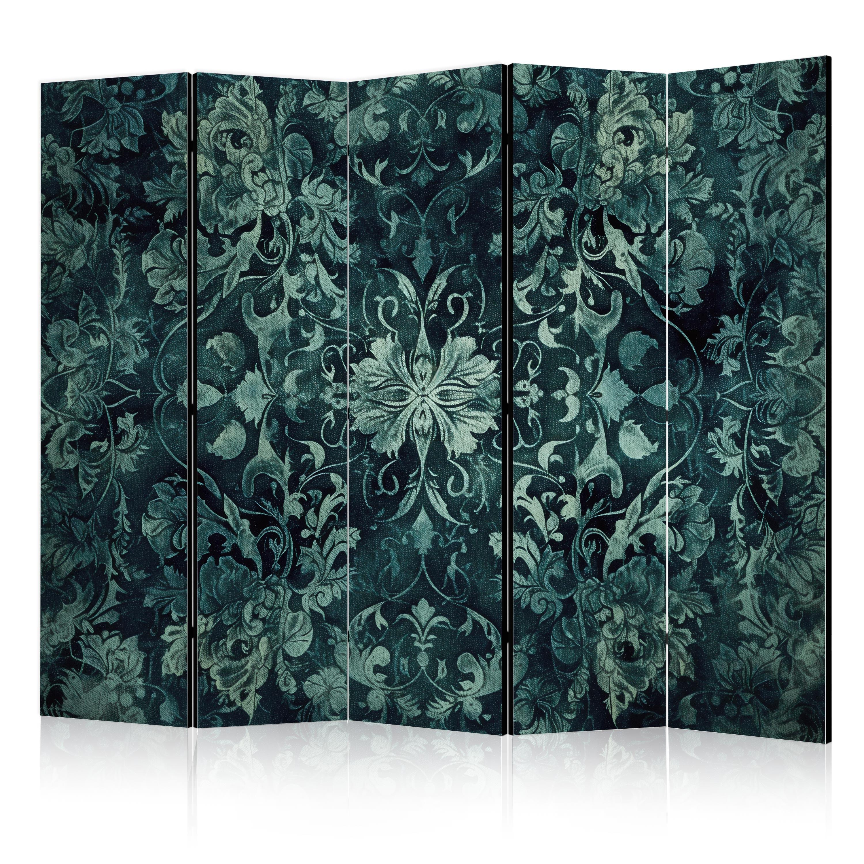 PARAVENT 5-tlg 225x172 cm Smaragdgrüne Ornamente - Grün, Holz/Textil (225/172/3cm) - Muralo