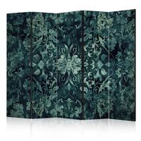 PARAVENT 5-tlg 225x172 cm Smaragdgrüne Ornamente - Grün, Holz/Textil (225/172/3cm) - Muralo