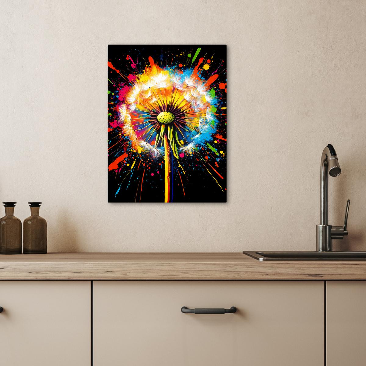 LEINWANDBILD Löwenzahn - Graffiti - Farbenfroh - Blumen - Natur Room Decor 30x40 cm - Multicolor, Textil (30/40cm) - MuchoWow
