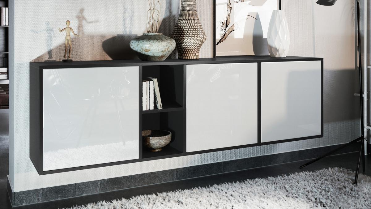 SIDEBOARD Cuba Türen in Weiß Hochglanz - Weiß Hochglanz, Holzwerkstoff (182/53/35cm) - Vladon