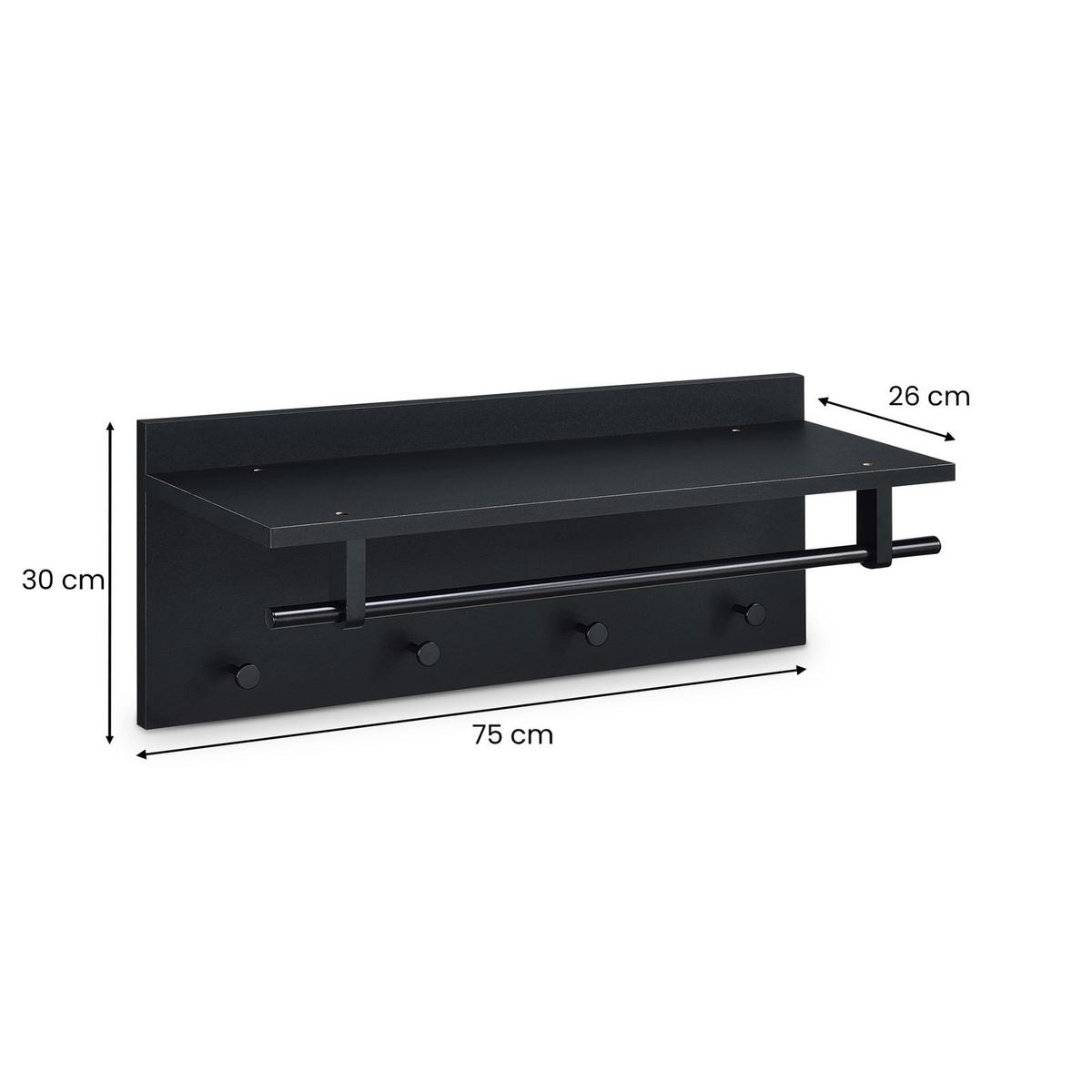 WANDGARDEROBE ULF schwarz/schwarz - Schwarz, Holzwerkstoff (75/30/26cm) - IDIMEX