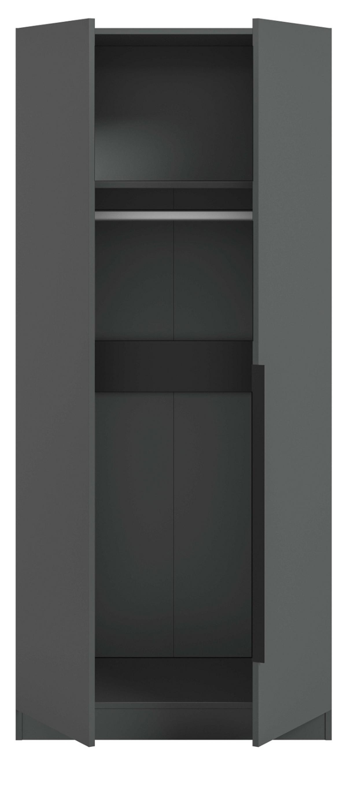 KLEIDERSCHRANK grau 2-türig 80 x 181 cm, Drehtürenschrank mit Kleiderstange - Schwarz/Grau, Holzwerkstoff/Kunststoff (80/181/52cm) - Inn.Furn