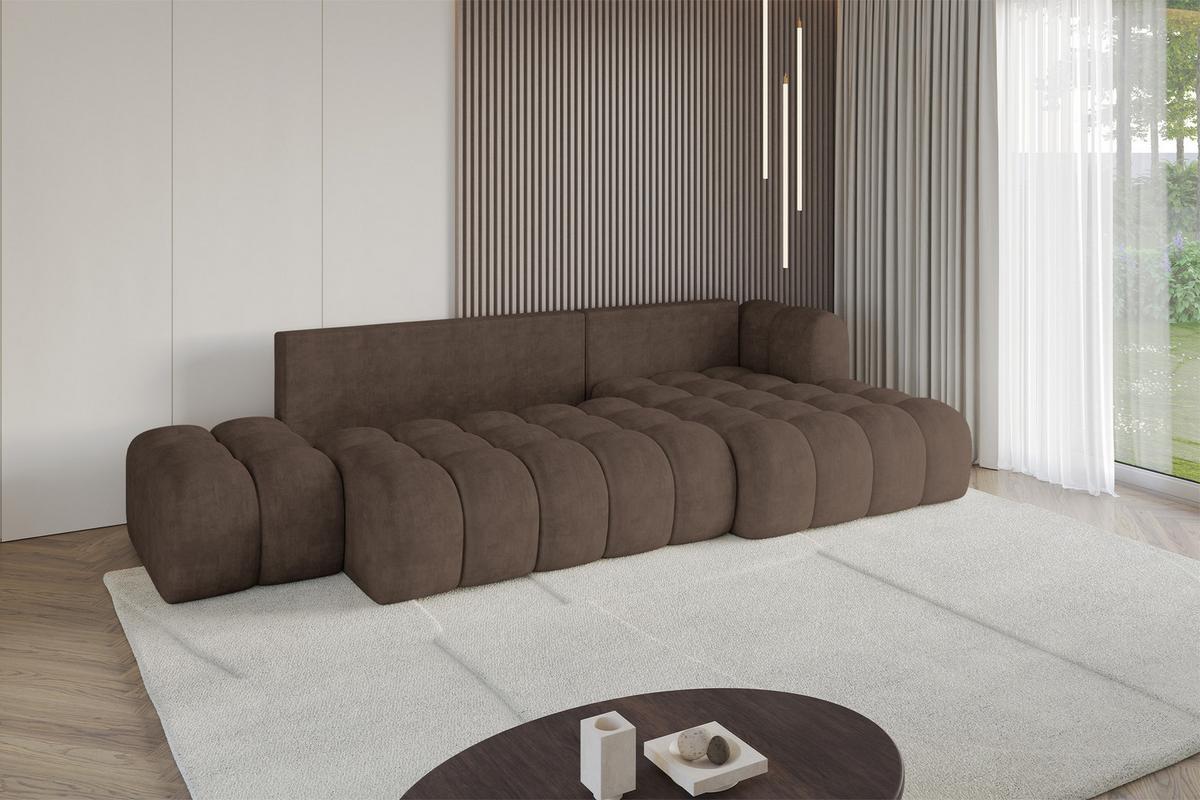 ECKSOFA mit Schlaffunktion Ottomane RECHTS OLEA-L2 321x164x75 Braun Velours - Schwarz/Bronzefarben, Holzwerkstoff/Kunststoff (164/321cm) - ALTDECOR