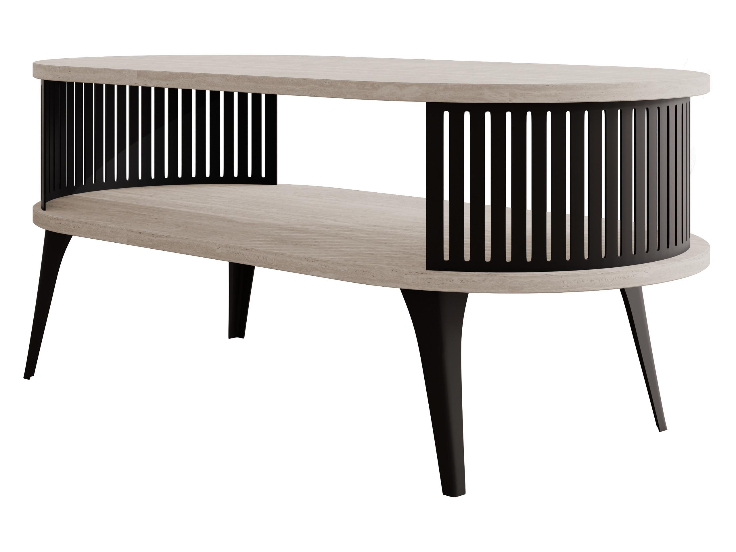 COUCHTISCH Roenni Oval - Taupe/Schwarz, Holzwerkstoff/Metall (100/50/44cm) - MIRJAN24