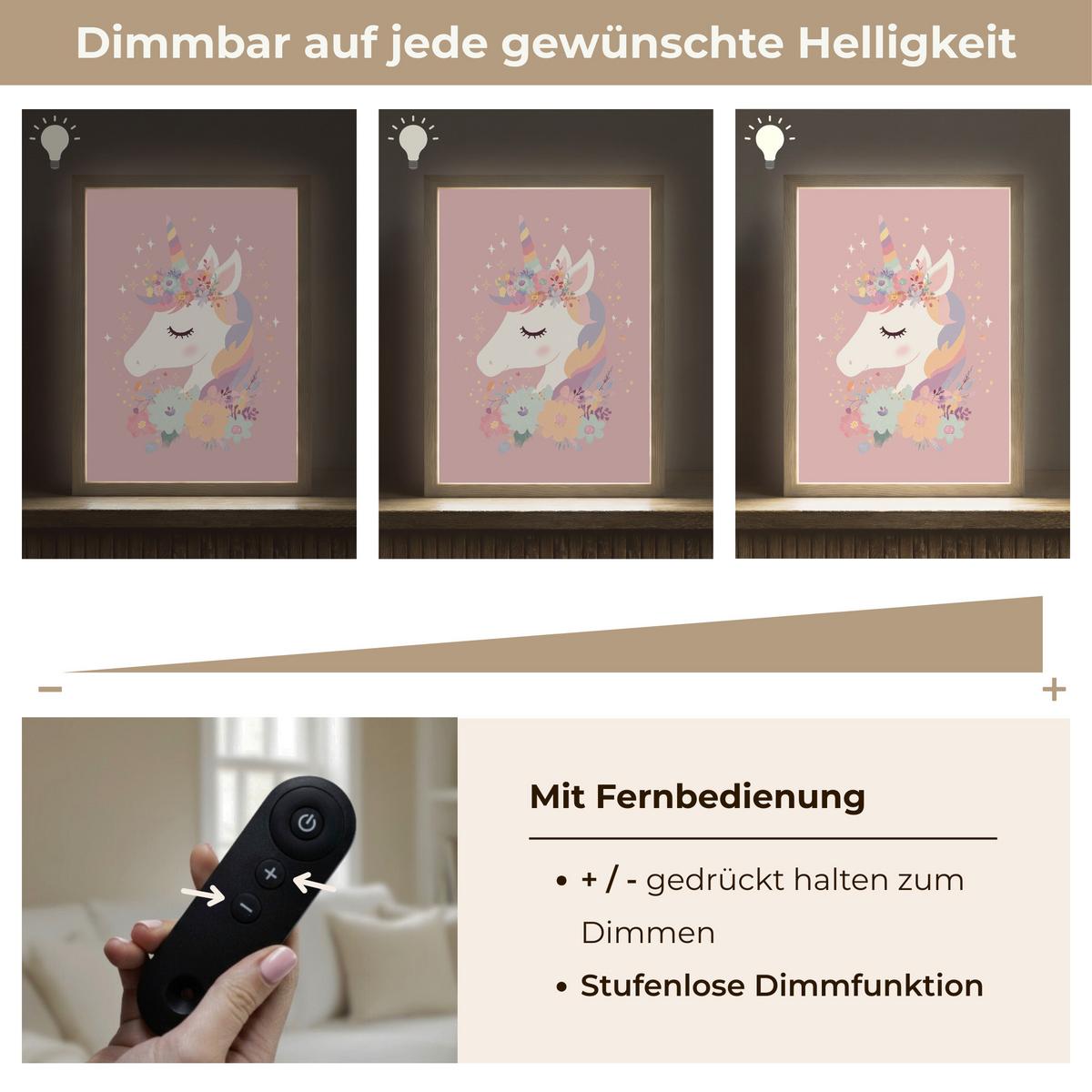 NACHTTISCHLAMPE MIT AKKU Einhorn - Rosa - Blumen 30x40 cm - Rosa, Holzwerkstoff (8/30/40cm) - OnlyWow