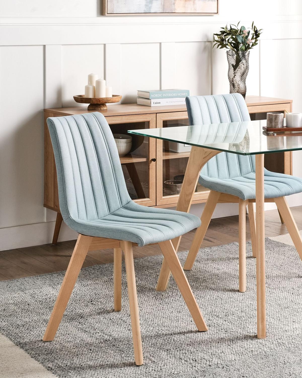 ESSZIMMERSTUHL 2er-Set Hellblau Calgary - Blau/Braun, Textil (48/86/56cm) - Beliani