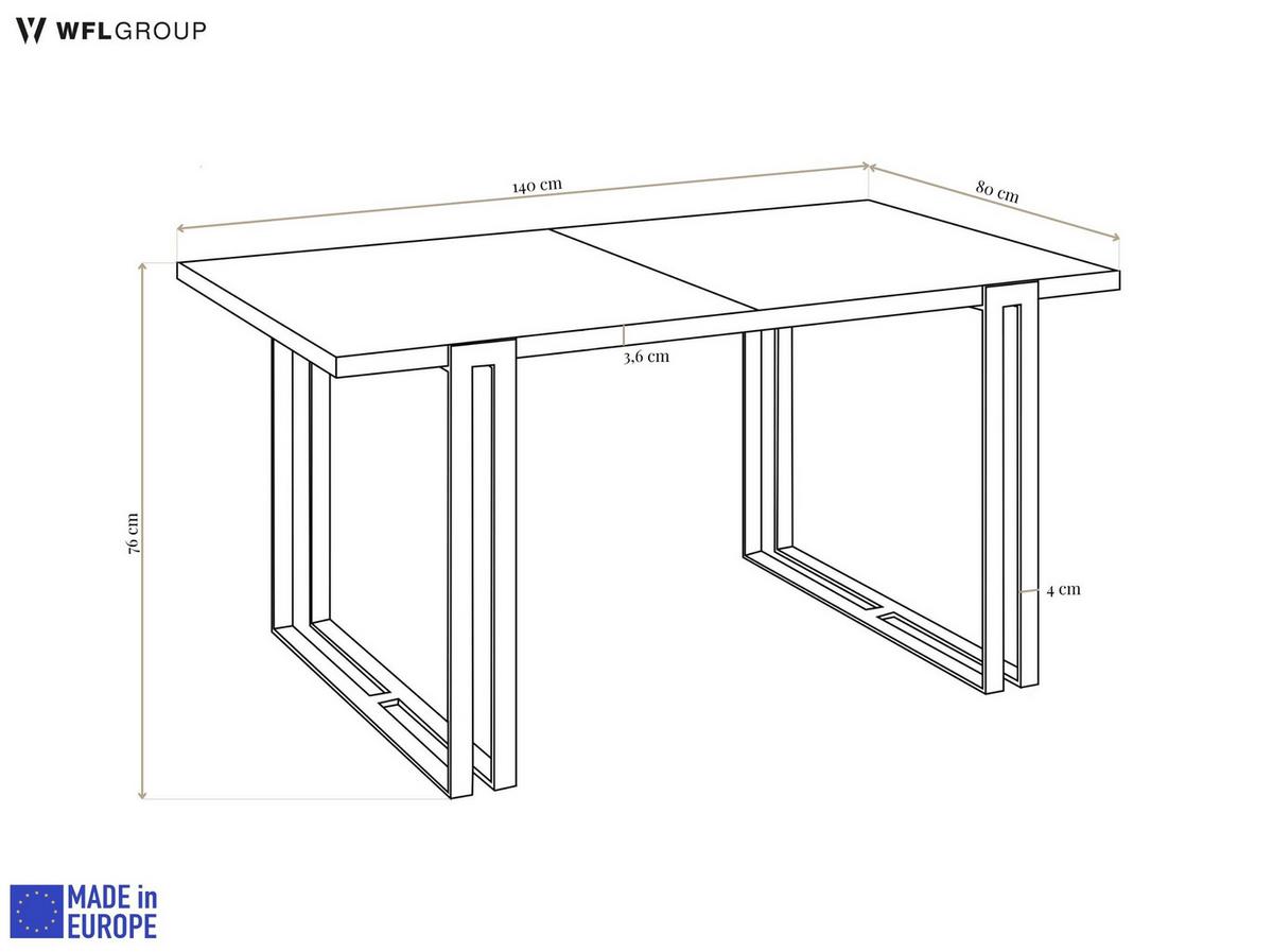 ESSTISCH Stella rechteckig ausziehbar, Lancelot Eiche 140-260/80/76 cm - Eichefarben/Goldfarben, Holzwerkstoff/Metall (80/240/76cm) - WFL GROUP