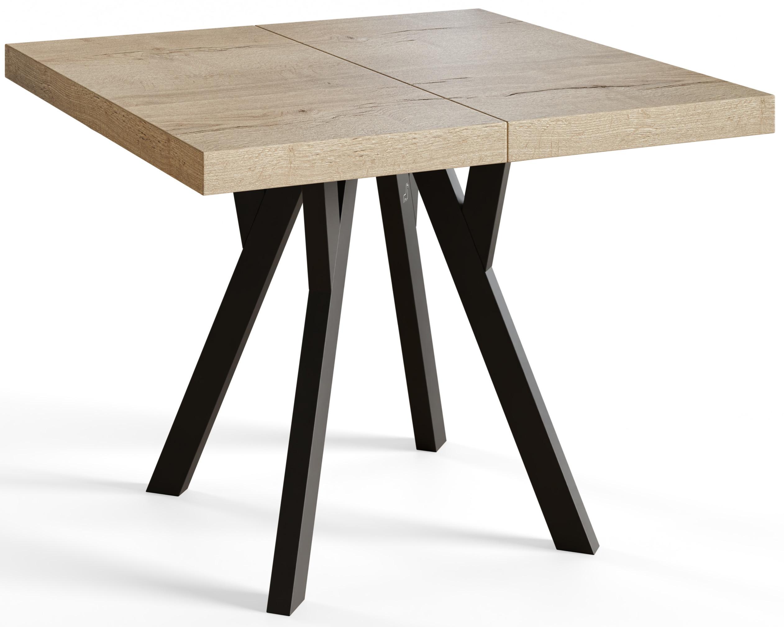 QUADRATISCHER Esstisch ausziehbar – Moderner Wohnzimmertisch und Küchentisch – Tisch mit Holzbeinen, Durchmesser 110 cm - 210 cm - Farbe Halifax - Schwarz/Braun, Holzwerkstoff (110/110/77cm) - Alpi-Möbel