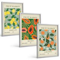 BILDER SET 3er Set - 40x60 cm Silberner Rahmen - Fruchtposter Zitronen Papayas - Silberfarben, Kunststoff (40/60cm) - TULUP