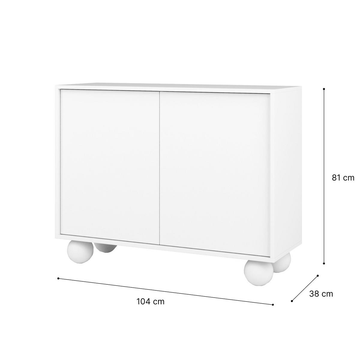 KOMMODE Adel mit 2 Türen und runden Füßen, 104 cm, Griffloss, Weiß - Weiß, Holzwerkstoff (104/81/38cm) - Beautysofa