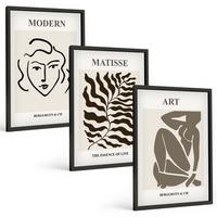 BILDER SET 3er Set - 40x60 cm Schwarzer Rahmen - Stilvolle Grafiken, Linien, Zeichen - Schwarz, Kunststoff (40/60cm) - TULUP