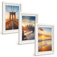 BILDER SET 3er Set - 20x30 cm Weißer Rahmen - Brücken, Sonnenuntergänge, Stadt - Weiß, Kunststoff (20/30cm) - TULUP