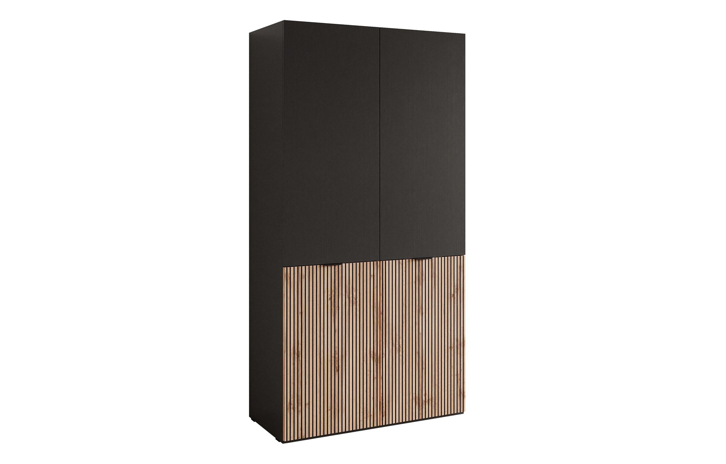 KLEIDERSCHRANK SANDBOX LOFT 100 101/49/200 cm Schwarzgraphit / Schwarzgraphit + Eiche Wotan ohne LED 4 Zusatzböden - Schwarz, Holzwerkstoff/Kunststoff (101/200/49cm) - Lookway